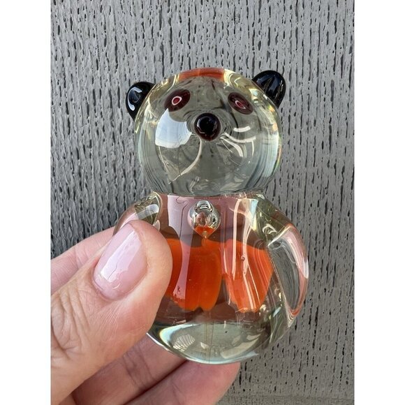 Vintage clear glass Panda bear paperweight VERY CUTE figurine coquette - Picture 1 of 11